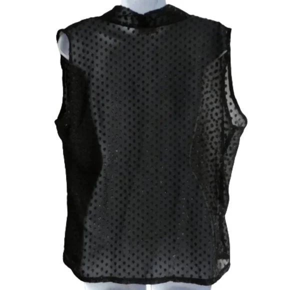 Vintage Lilly of California Sleeveless Blouse Black Sheer Cowl Neck Sparkley L - Picture 4 of 9